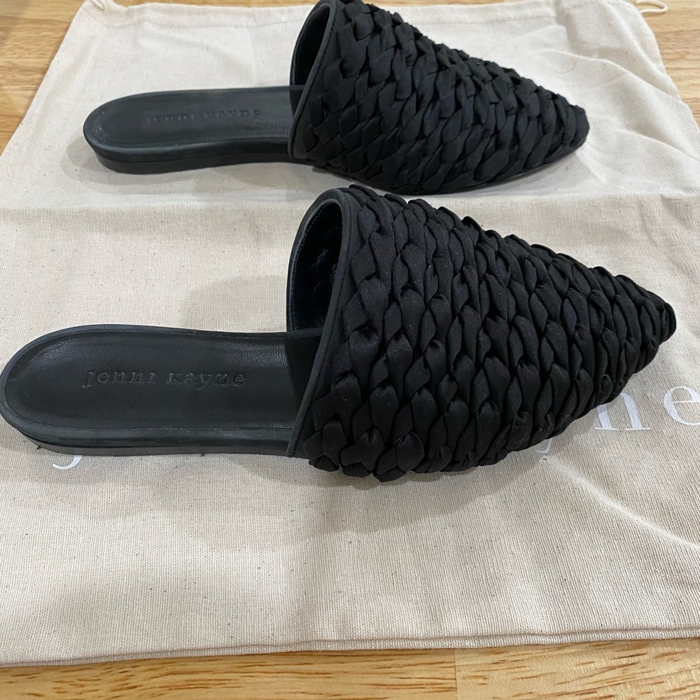 Jenni Kayne black satin mules size 36